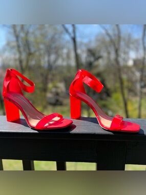 INC International Concepts Red Patent Block Heel Sandals